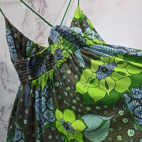 Free People Dress Womens Small Blue Green Boho Smocked Paisley Strappy Y2K - Picture 5 of 9